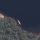 A dead stranded whale in a satellite image